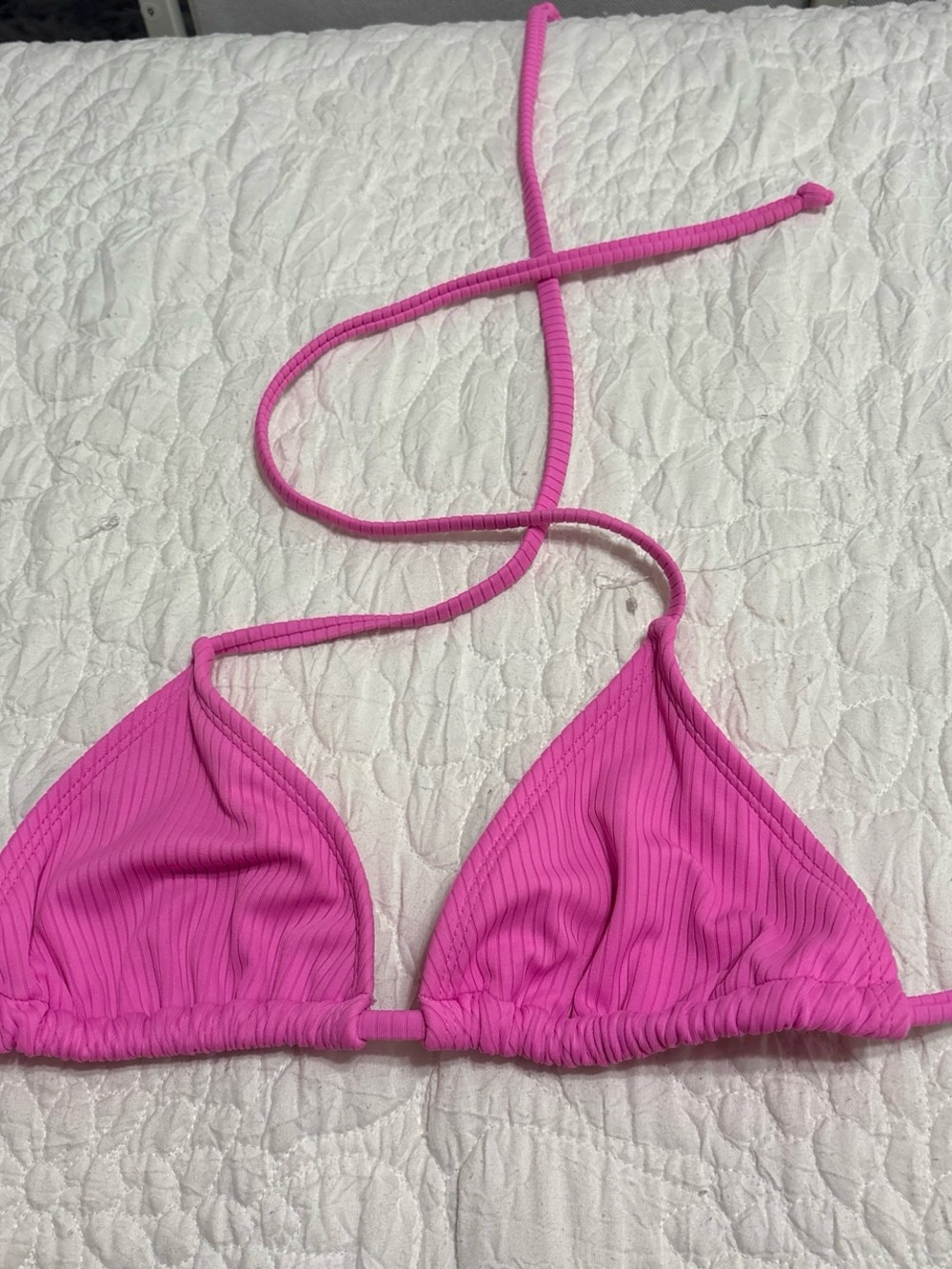 Hot Pink Ribbed Triangle Bikini Top